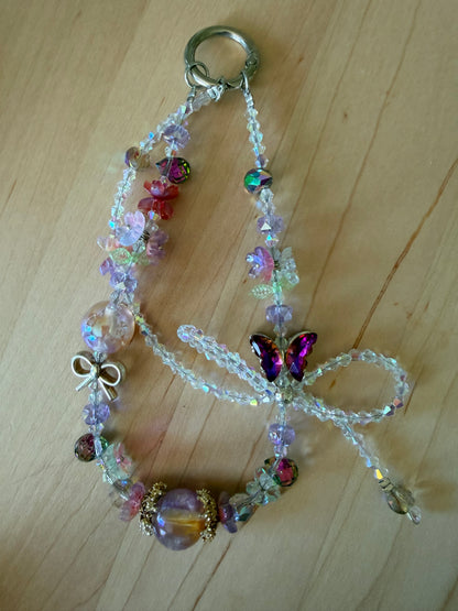 Lavender Butterfly Beaded Phone Charm – Coquette Bow Bag Charm