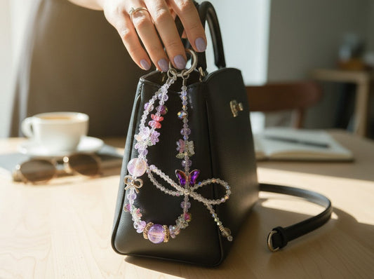 Lavender Butterfly Beaded Phone Charm – Coquette Bow Bag Charm