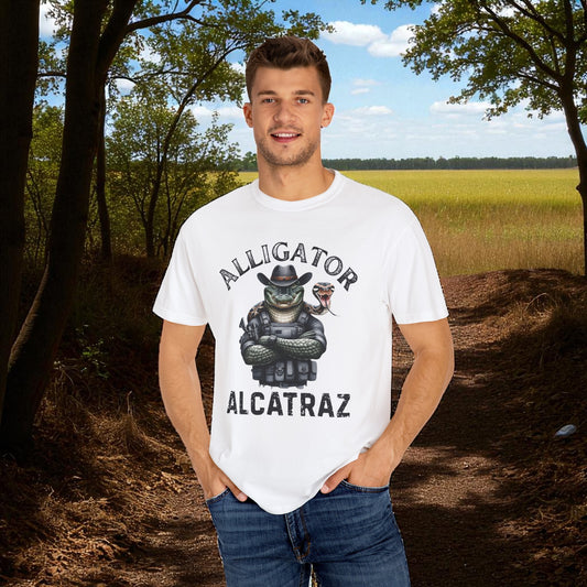 Dark Humor Gator Badge Unisex T-shirt | Alligator Alcatraz Everglades Florida Design