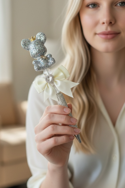 Glitter crown bear beaded pen