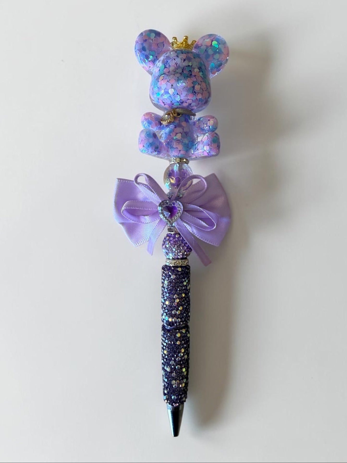 Glitter crown bear beaded pen