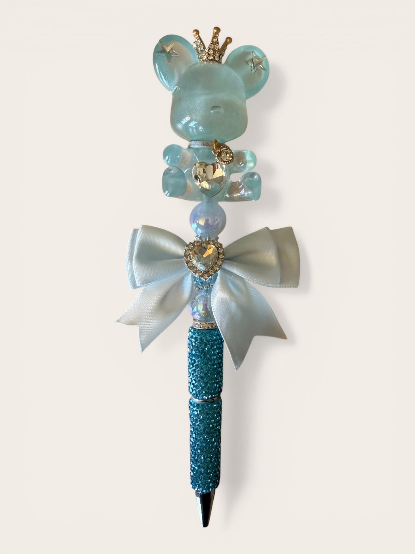Glitter crown bear beaded pen