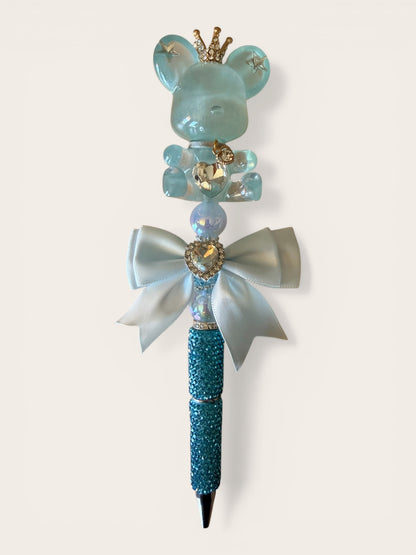 Glitter crown bear beaded pen