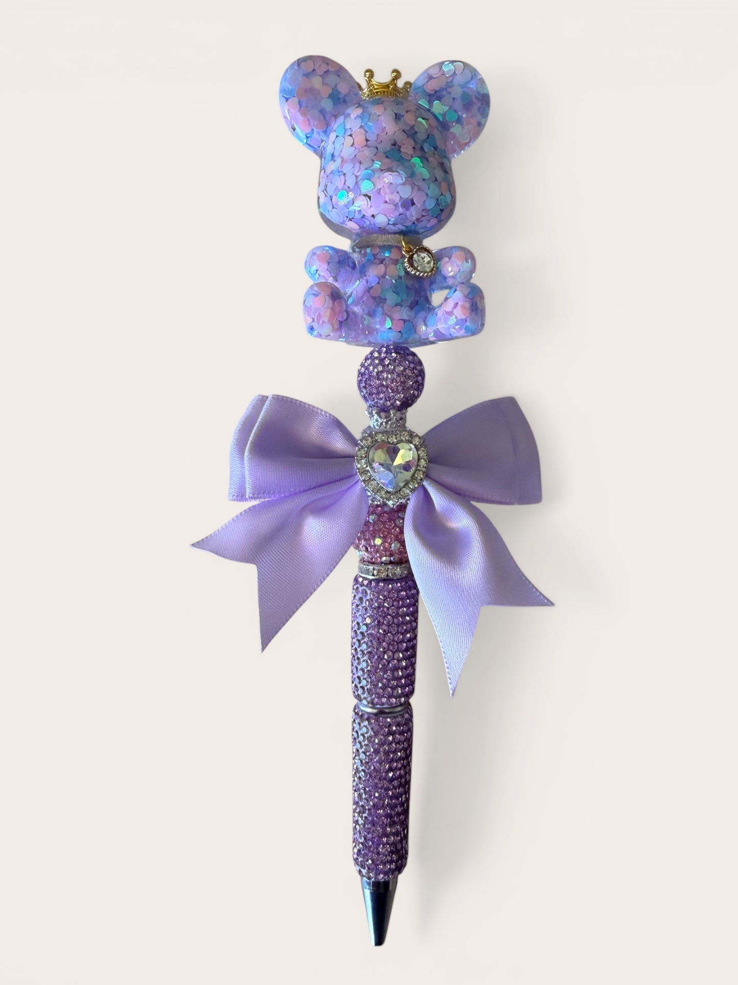 Glitter crown bear beaded pen