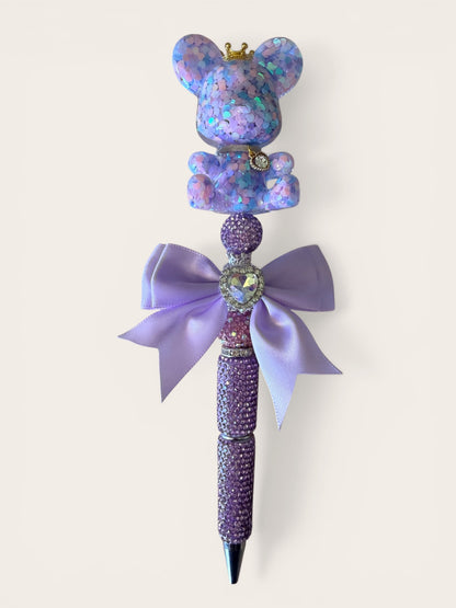 Glitter crown bear beaded pen