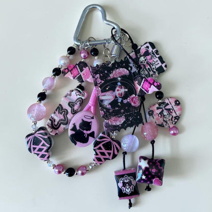 Pink Gothic Beaded Bag Charm & Phone Charm Set