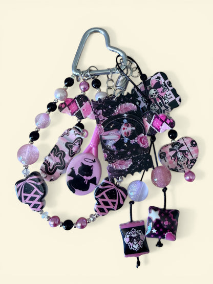 Pink Gothic Beaded Bag Charm & Phone Charm Set