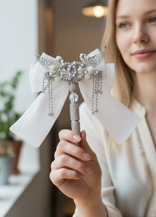 Designer-Inspired Pearl Angel Wing Statement Pen