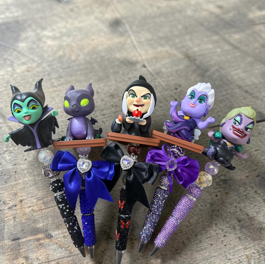 Villain-Inspired Rhinestone Beaded Pens – Glam Fantasy Pen Set with Bow Accents