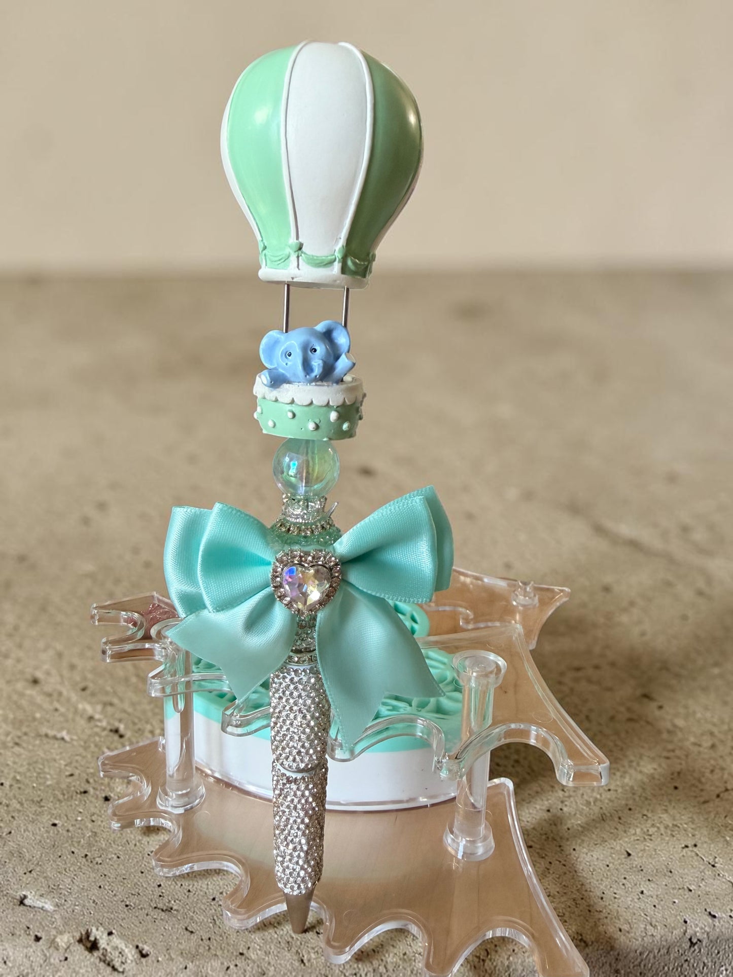 Mint Hot Air Balloon Elephant Pen – Rhinestone Beaded Glam Pen