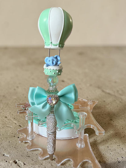 Mint Hot Air Balloon Elephant Pen – Rhinestone Beaded Glam Pen