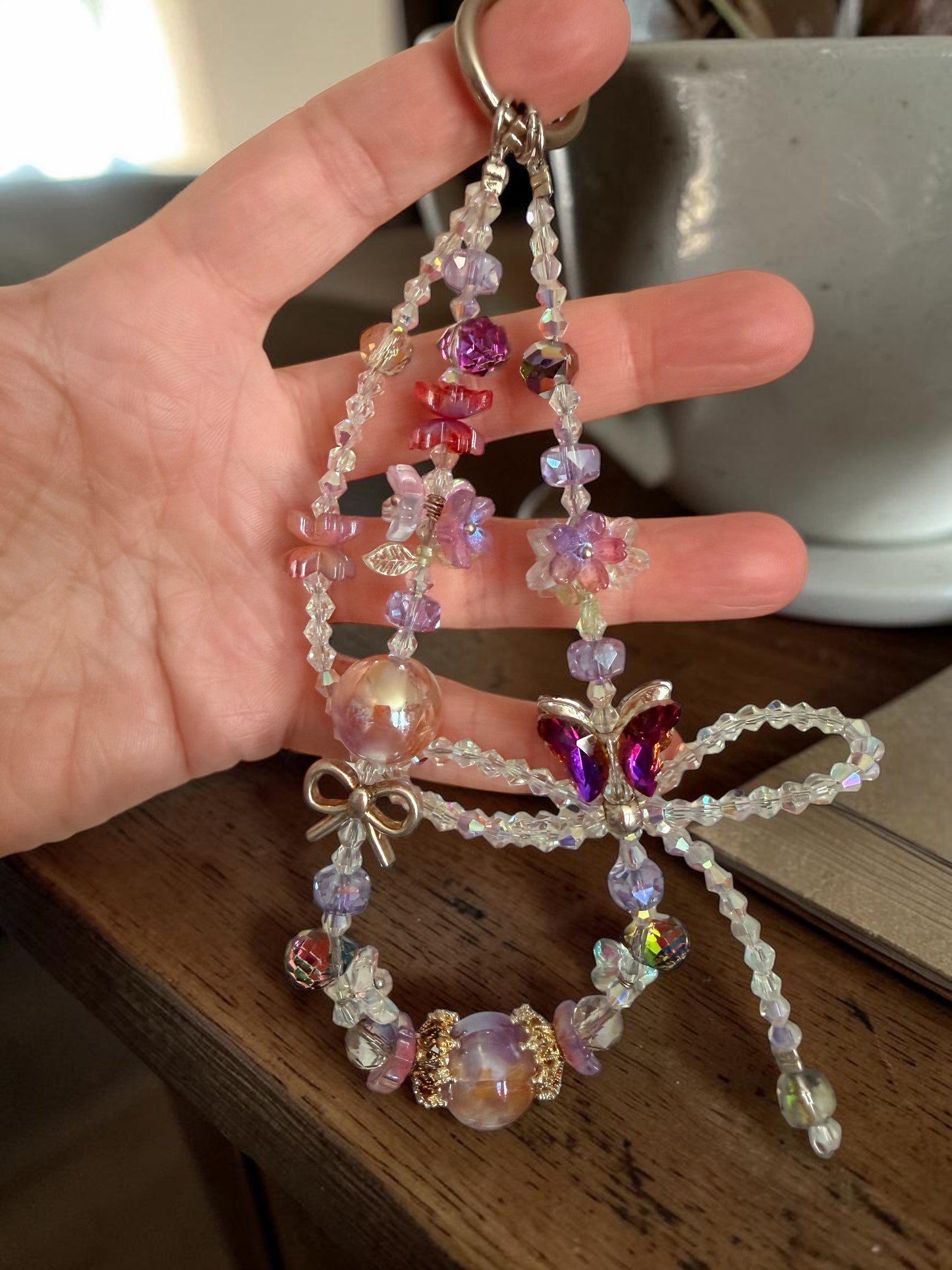 Lavender Butterfly Beaded Phone Charm – Coquette Bow Bag Charm