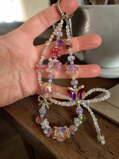 Lavender Butterfly Beaded Phone Charm – Coquette Bow Bag Charm