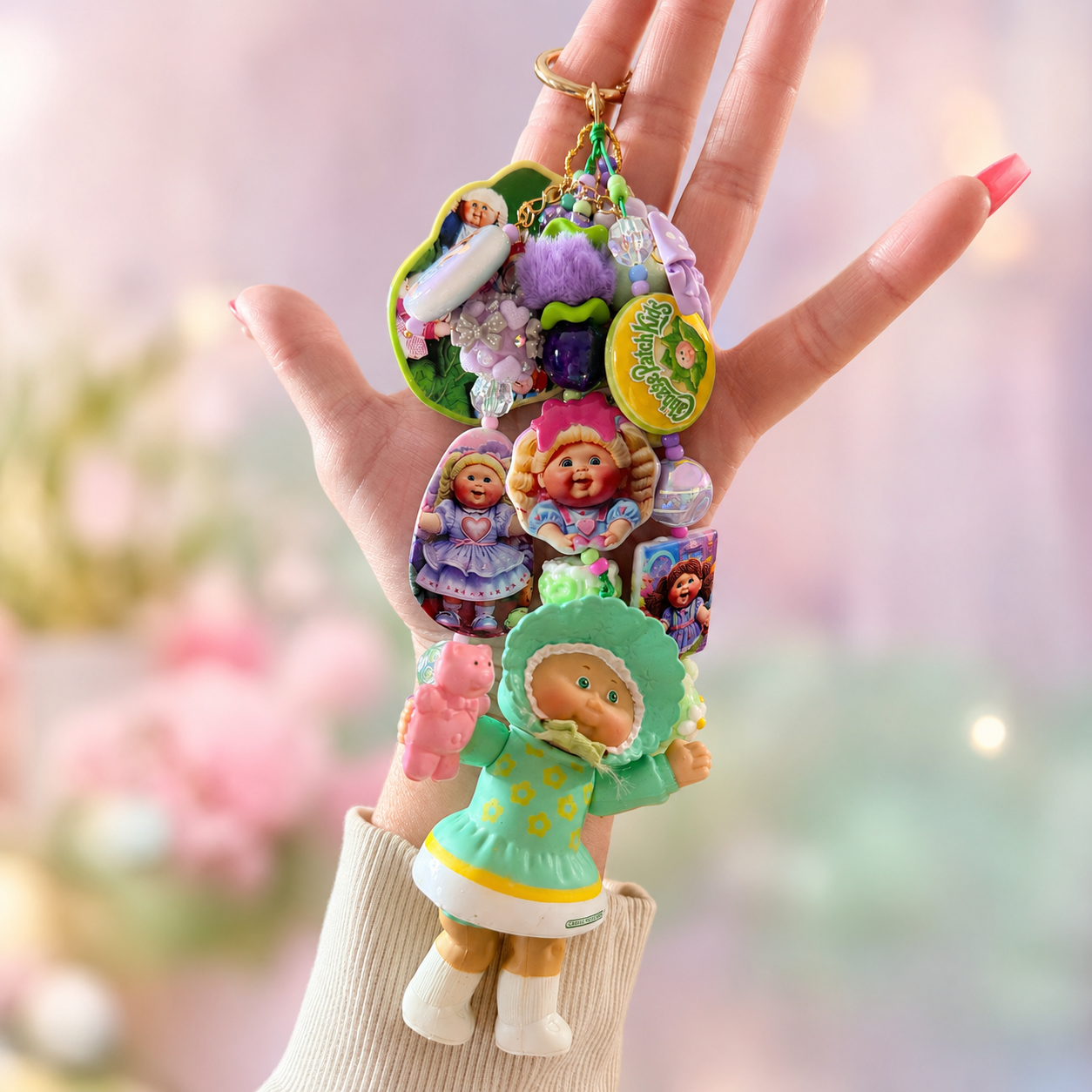 Vintage 1984 Cabbage Patch Kids Bag Charm with Authentic Doll & Handmade Beads