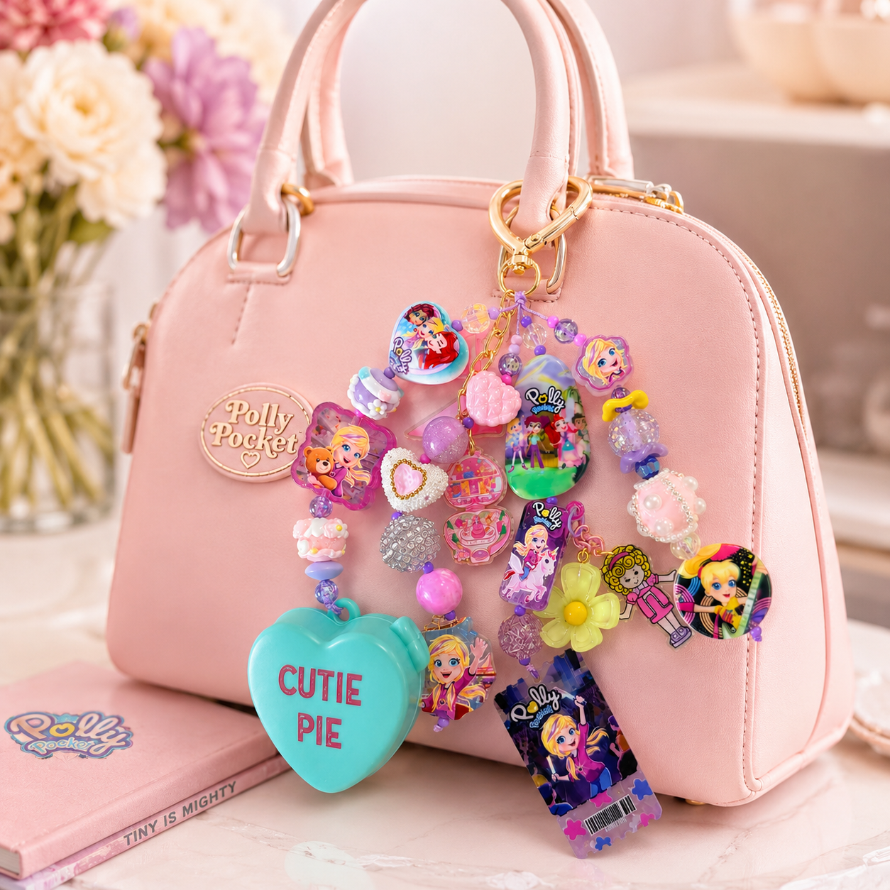 Polly Pocket Cutie Pie Bag Charm with Aqua Heart Compact