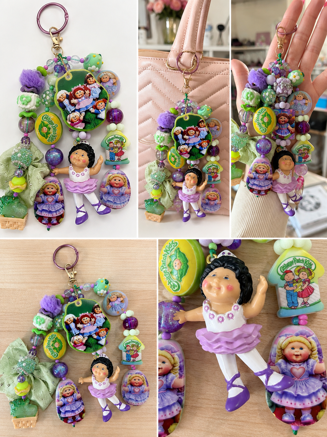 Cabbage Patch Kids Ballerina Bag Charm with Pastel Bow & Handmade Beads