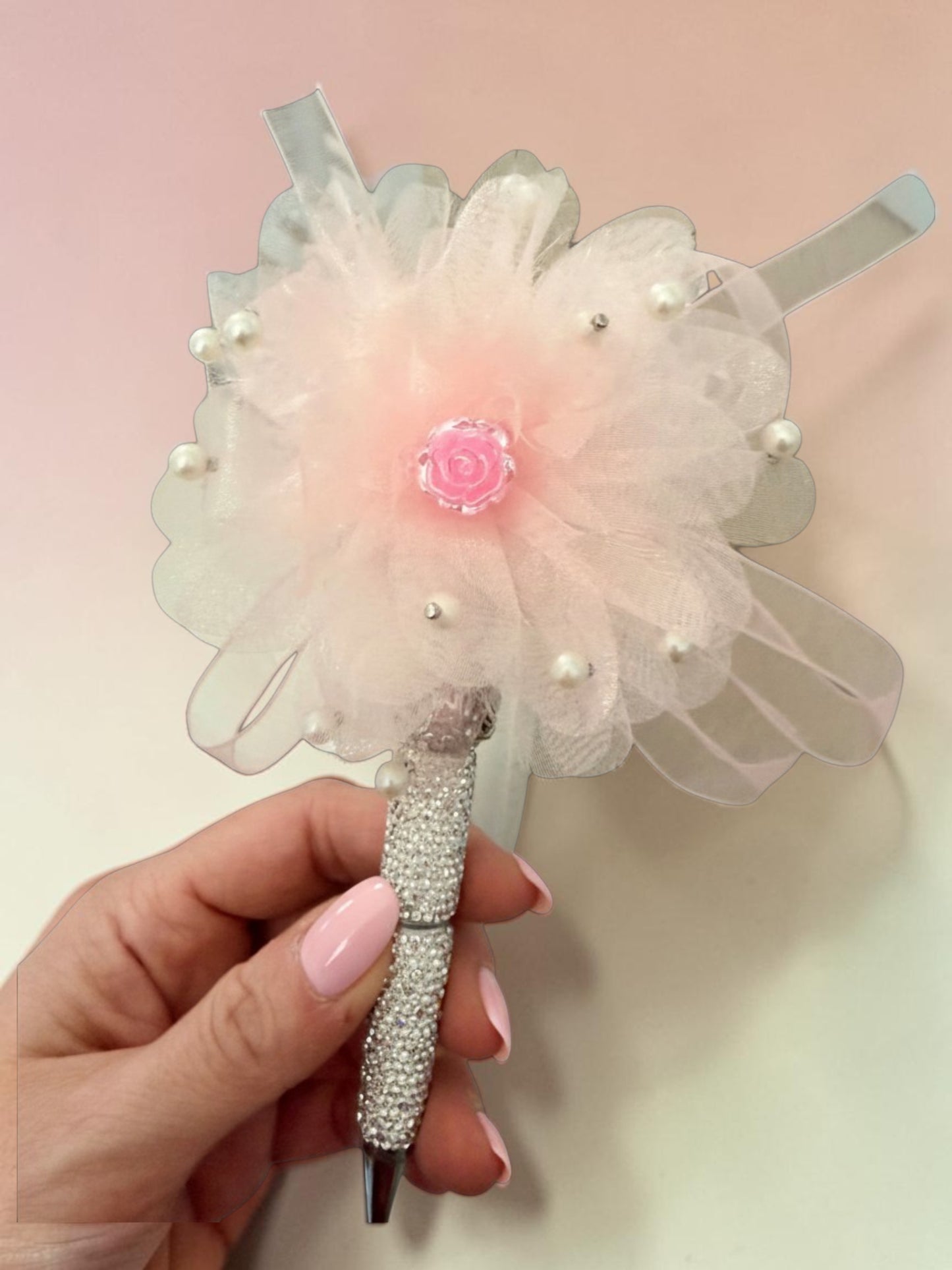 Designer Inspired Pink Crystal CC Pen – Glam Rhinestone Beaded Pen