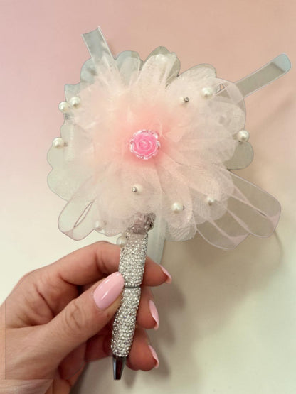 Designer Inspired Pink Crystal CC Pen – Glam Rhinestone Beaded Pen