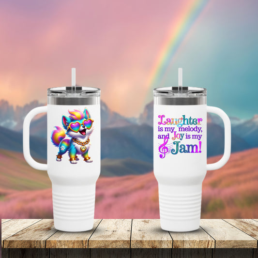 Diego the Dazzling Dog – 40oz Tumbler | Imaginaria Mug for Kids & Dreamers | Glitter Pup Mug | Whimsical Rainbow Dog Cup