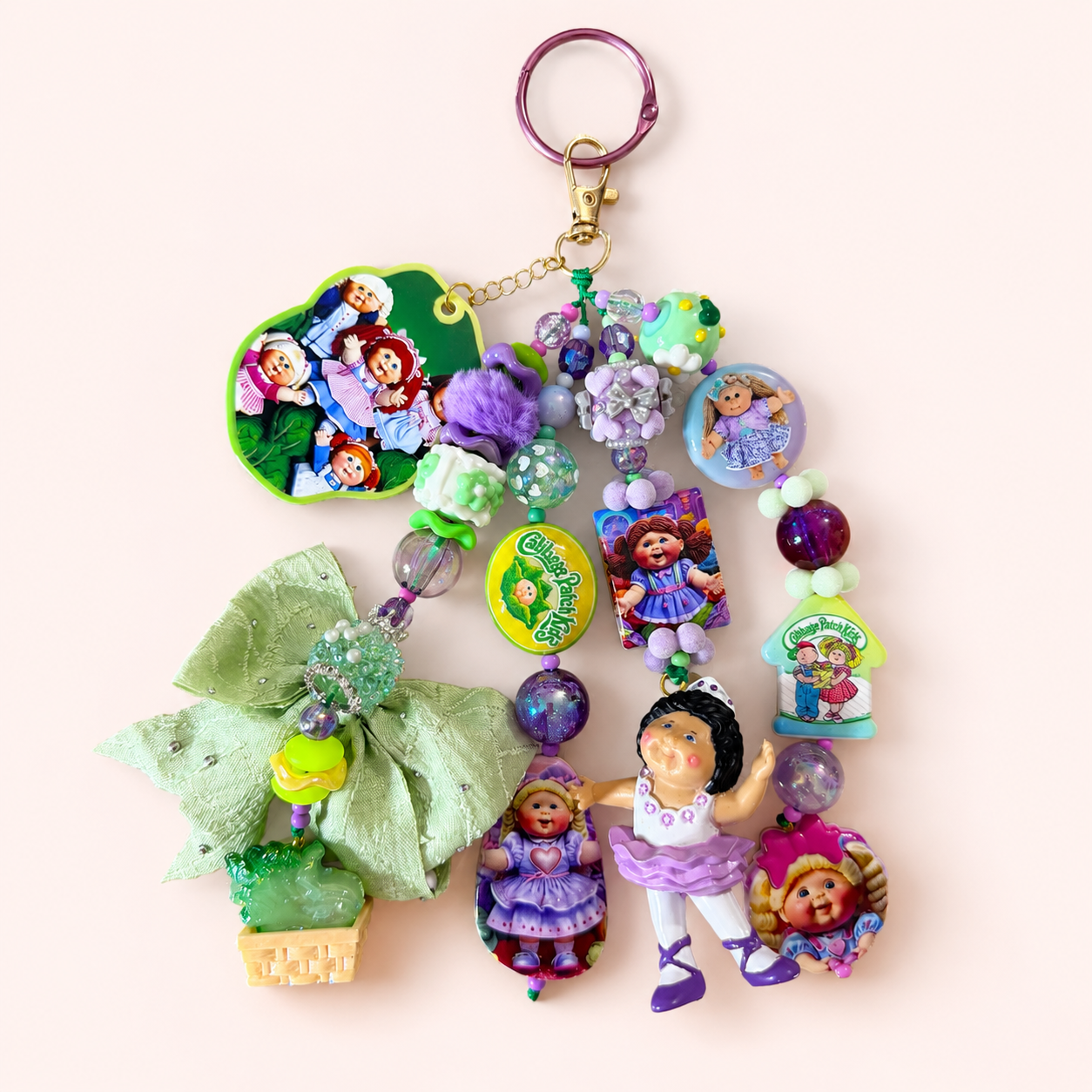Cabbage Patch Kids Ballerina Bag Charm with Pastel Bow & Handmade Beads