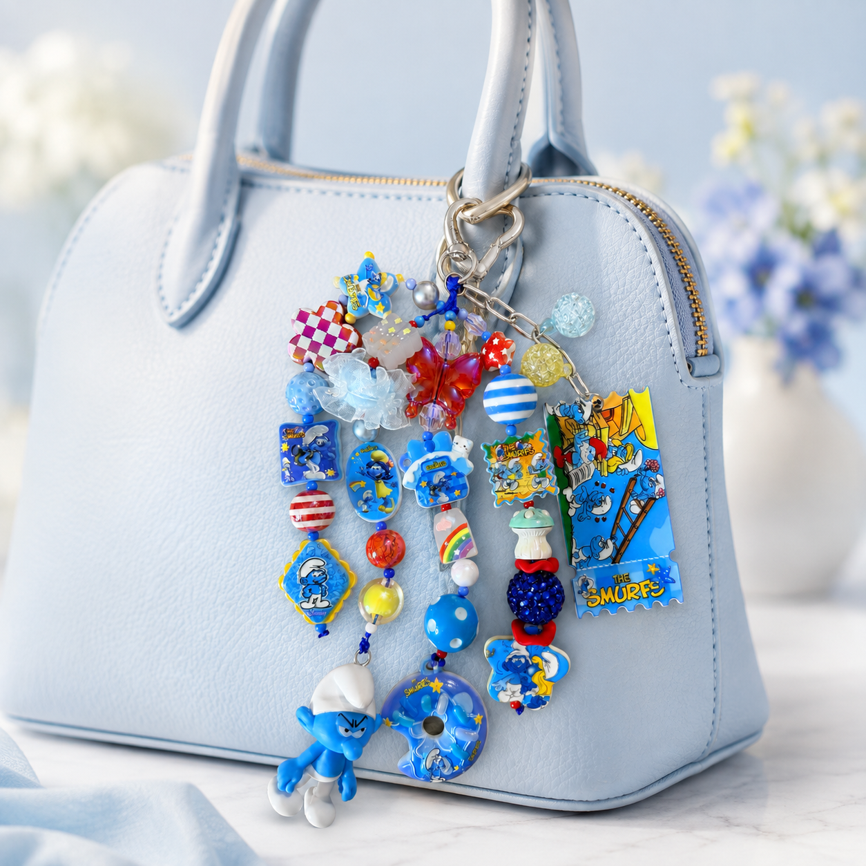 Smurfs Retro Nostalgia Purse Charm with Beads & Character Charms