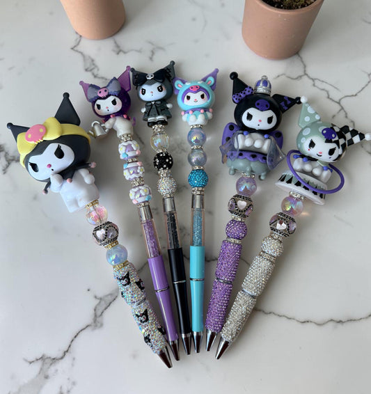 Kuromi Inspired Beaded Pens – Rhinestone Character Pens with Variants