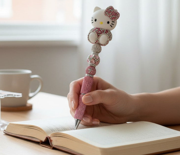 Glam Kitty Beaded Pens – Handmade Rhinestone Character Pens
