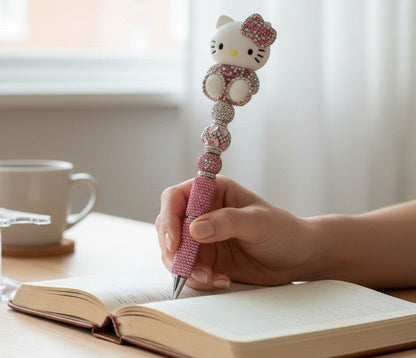 Glam Kitty Beaded Pens – Handmade Rhinestone Character Pens