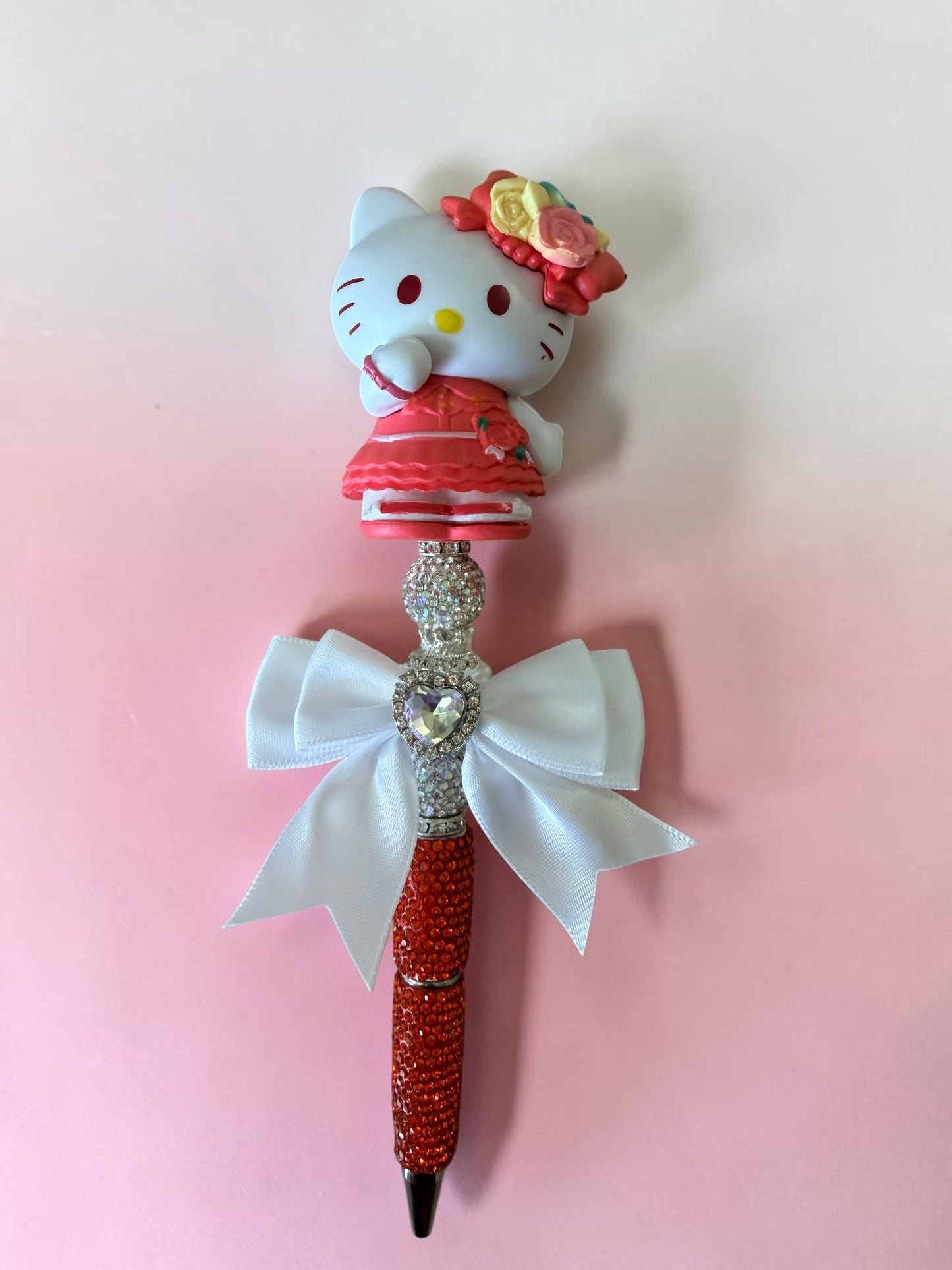Rosie Kitty Inspired Beaded Pen – Pink Rhinestone Glam Character Pen