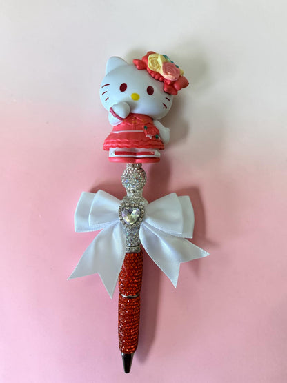 Rosie Kitty Inspired Beaded Pen – Pink Rhinestone Glam Character Pen