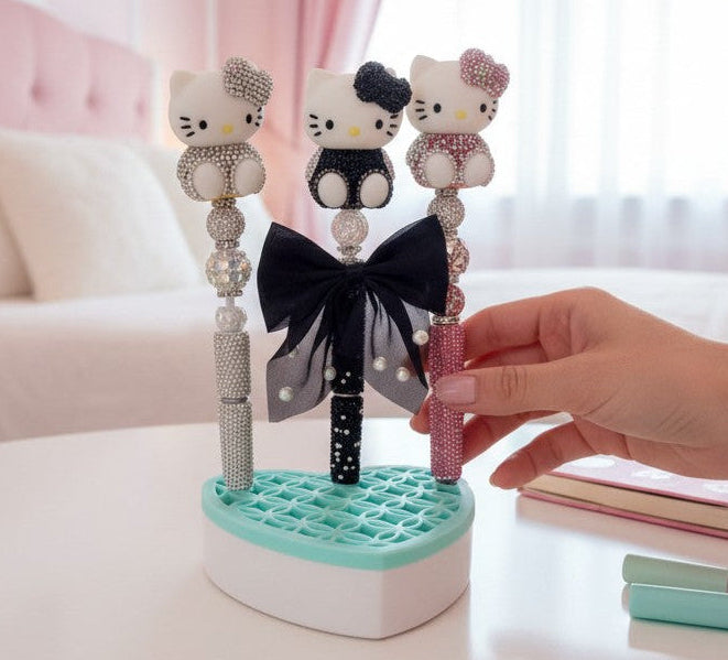 Glam Kitty Beaded Pens – Handmade Rhinestone Character Pens