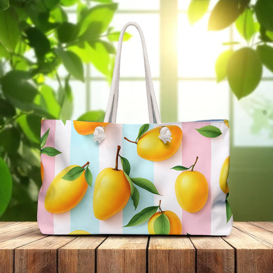 Lemon Print Weekender Bag, Tropical Travel Tote, Summer Beach Bag, Weekend Getaway Essentials, Stylish Gym Bag, Gift for Him or Her