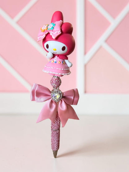 Blush Melody Inspired Beaded Pen – Pink Rhinestone Character Glam Pen