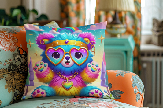 Bruno the Bubbly Bear Faux Suede Throw Pillow – “A Hug Can Make the Day Bright” | Imaginaria Home Decor