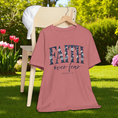 Inspirational Faith Tee | Faith Over Fear Isaiah 41:10 Foral Tee, Christian Gift, Christian Bible Verse Apparel, Spiritual Fashion