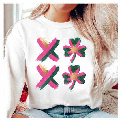 Abstract Shamrock Brush Stroke Crewneck Sweatshirt - Modern St. Patrick's Day Lucky Clover Design